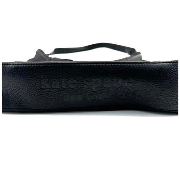 KATE SPADE Purse Black Pebbled Leather Shoulder Bag Hobo Slouch Spell Out Bottom - Picture 4 of 12